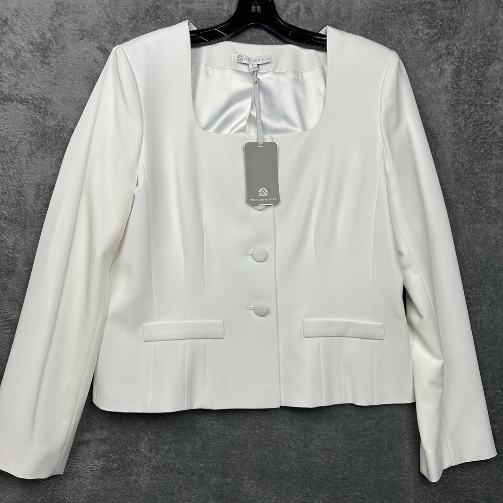 Preston and York Blazer Jacket Women's Size 12 White Square Neck Classic NWT